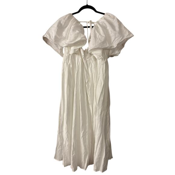 Moon River Puff Sleeve Midi White Dress Size Medium NWT Sundress V Neck - Picture 1 of 9